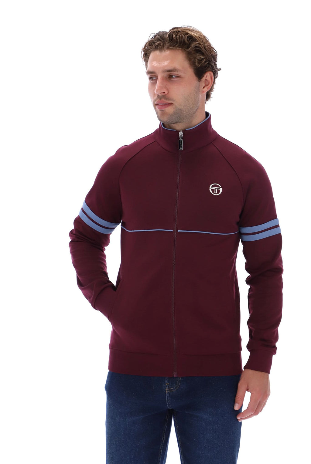 Sergio Tacchini Orion Track Top - Maroon/Sky Blue