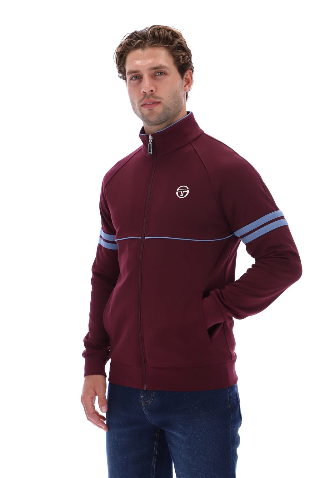 Sergio Tacchini Orion Track Top - Maroon/Sky Blue