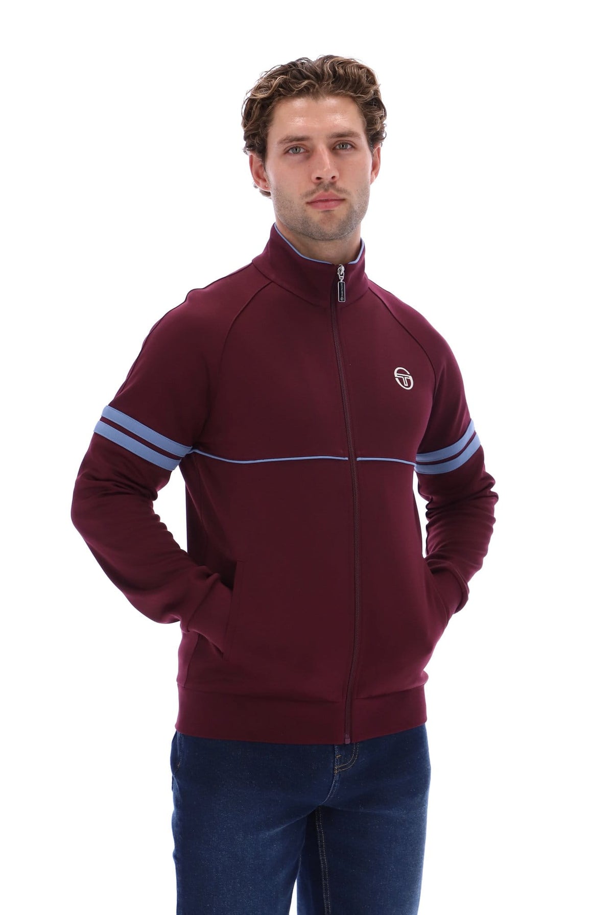 Sergio Tacchini Orion Track Top - Maroon/Sky Blue