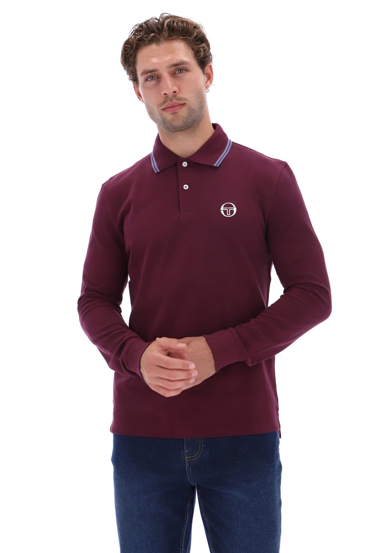 Sergio Tacchini 020 Long-Sleeved Polo - Maroon/Sky Blue