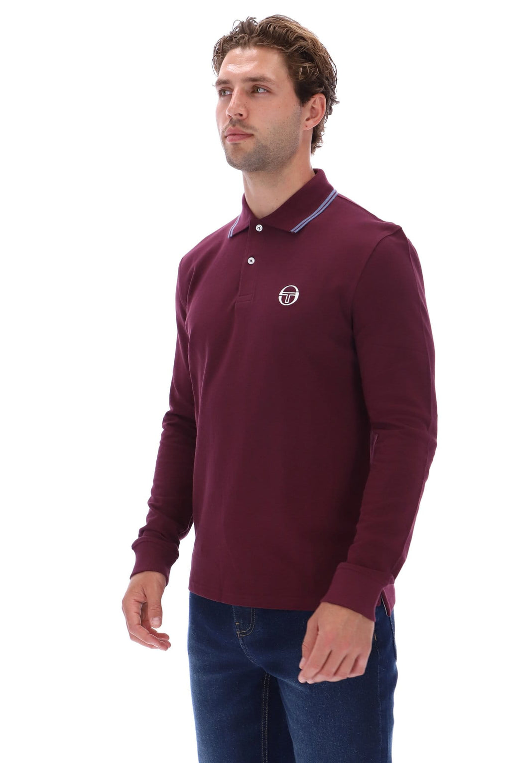 Sergio Tacchini 020 Long-Sleeved Polo - Maroon/Sky Blue
