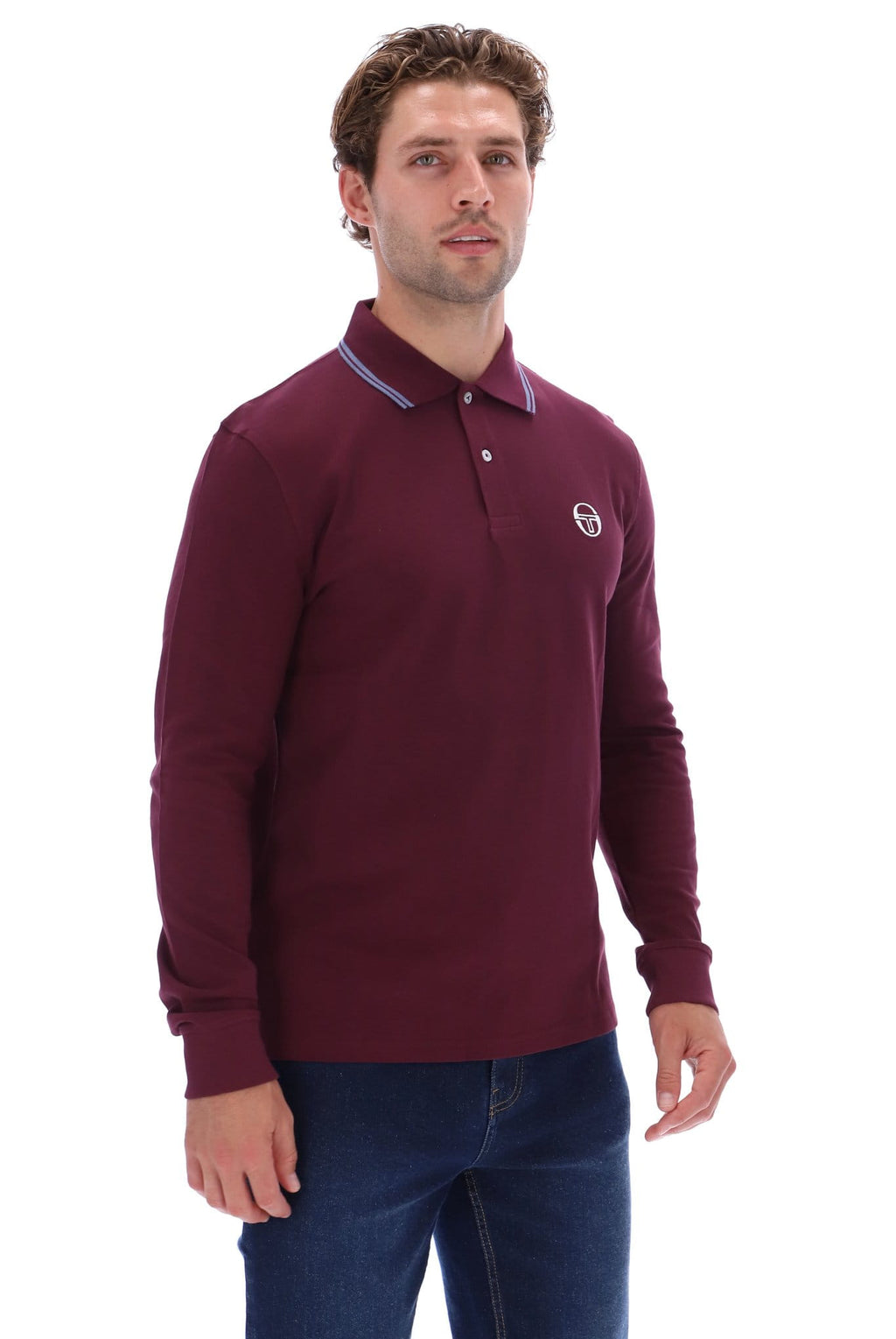 Sergio Tacchini 020 Long-Sleeved Polo - Maroon/Sky Blue