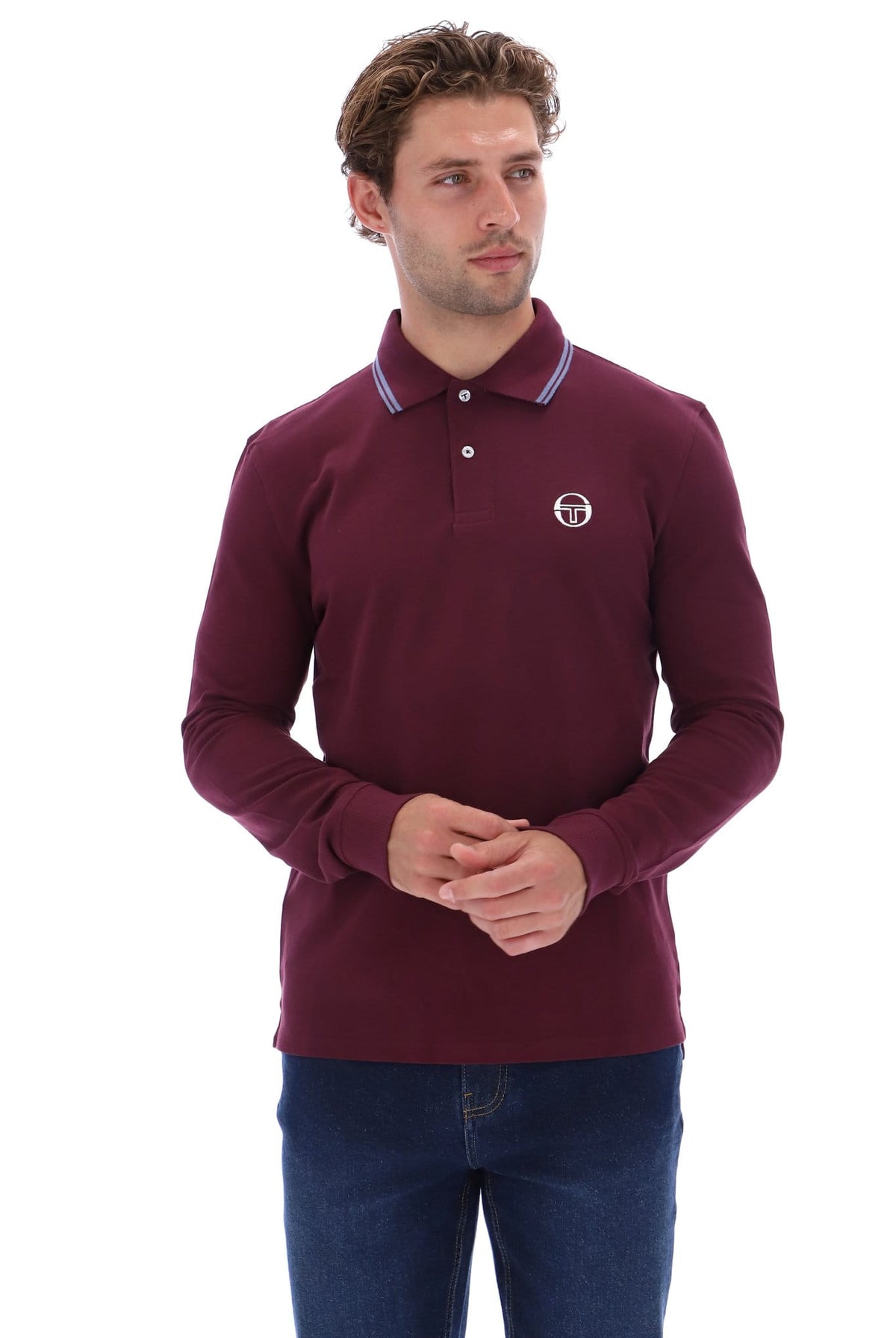 Sergio Tacchini 020 Long-Sleeved Polo - Maroon/Sky Blue
