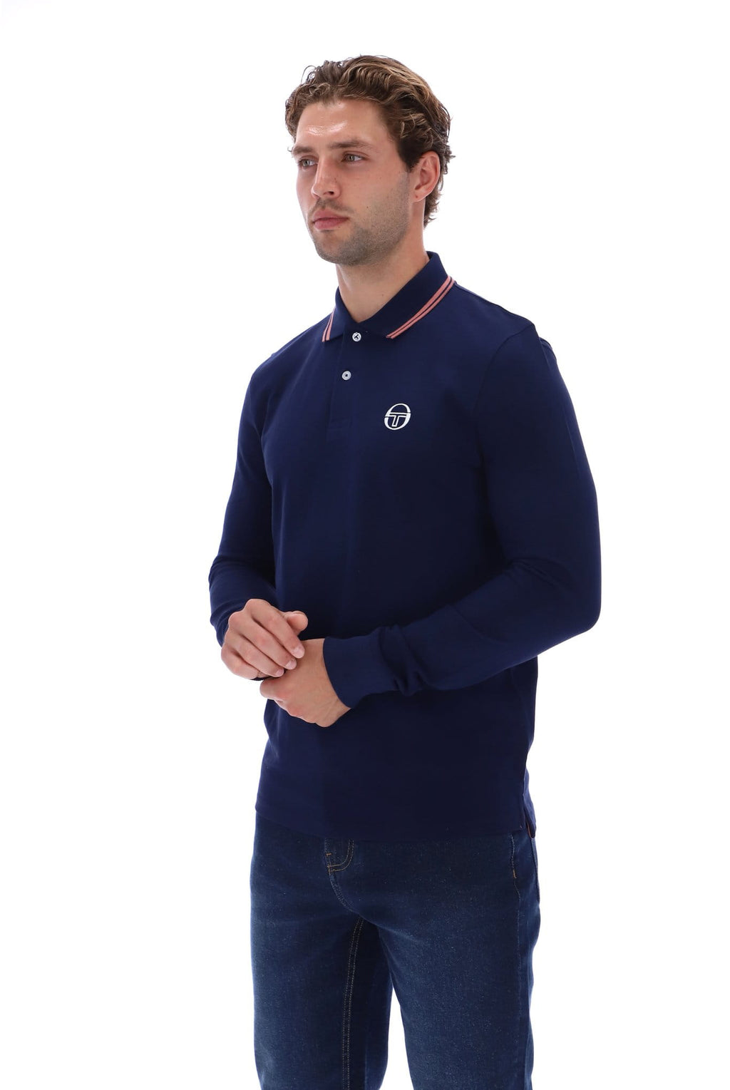 Sergio Tacchini 020 Long-Sleeved Polo - Navy/Mahogany Pink
