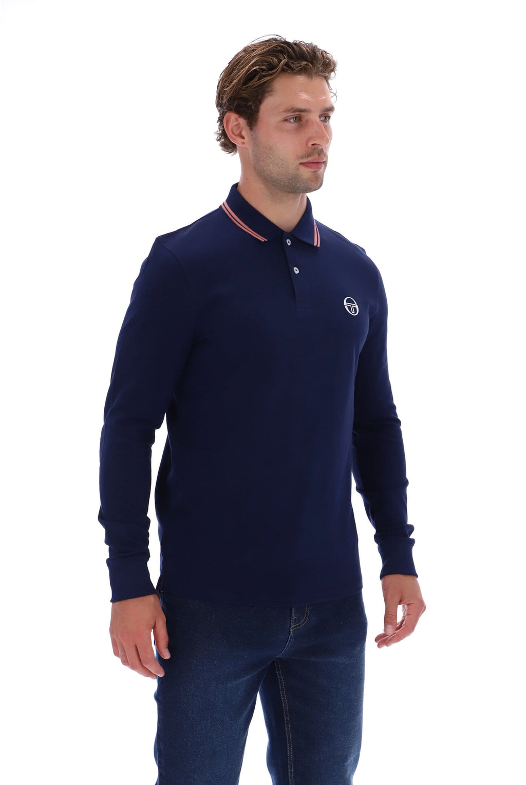 Sergio Tacchini 020 Long-Sleeved Polo - Navy/Mahogany Pink