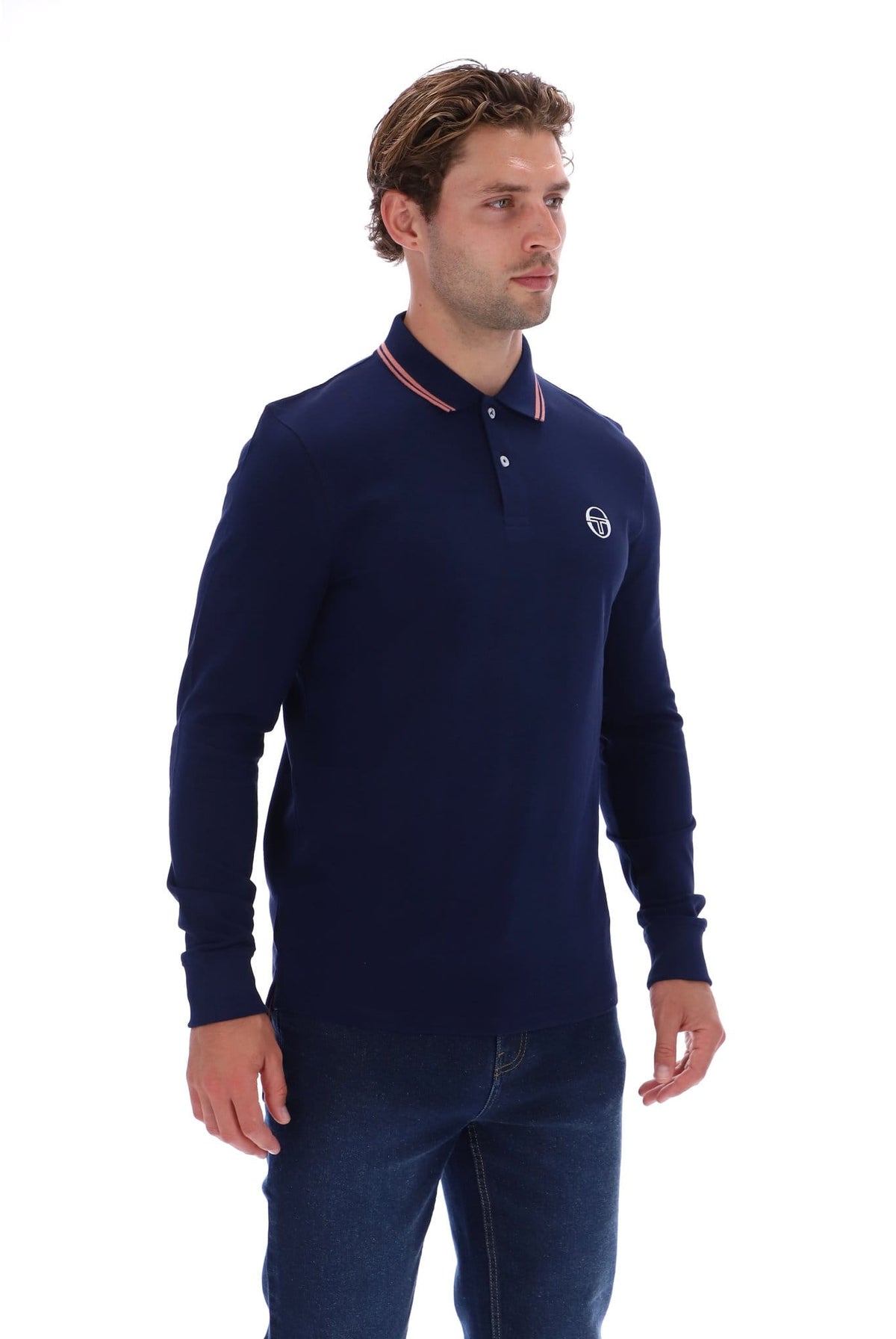 Sergio Tacchini 020 Long-Sleeved Polo - Navy/Mahogany Pink