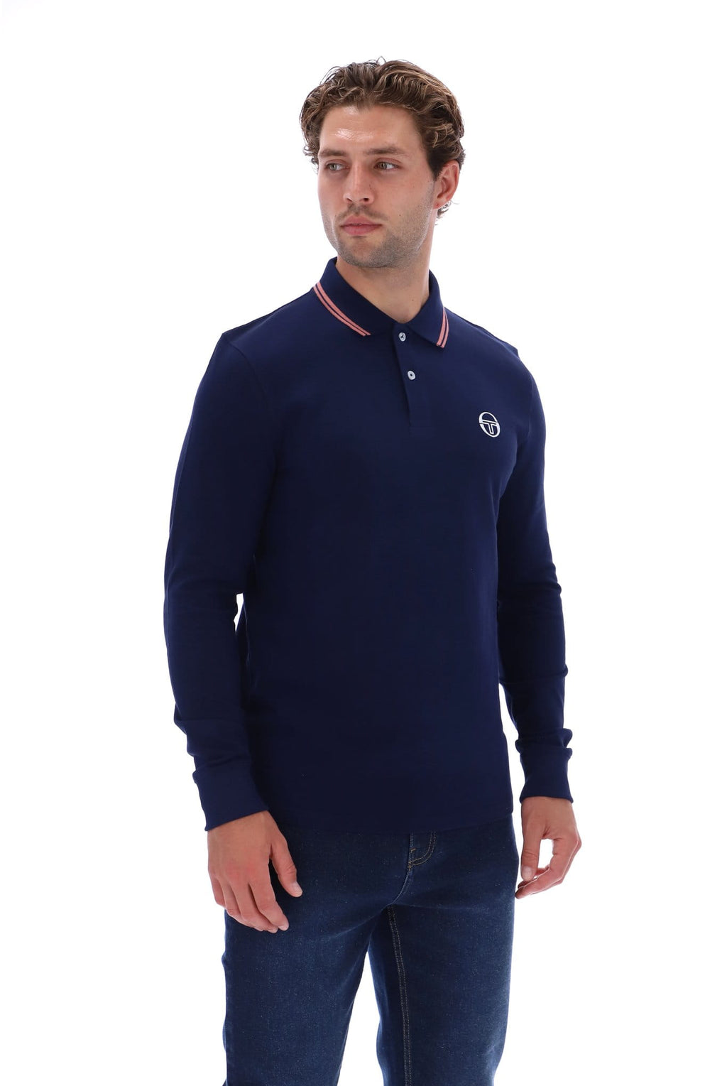 Sergio Tacchini 020 Long-Sleeved Polo - Navy/Mahogany Pink