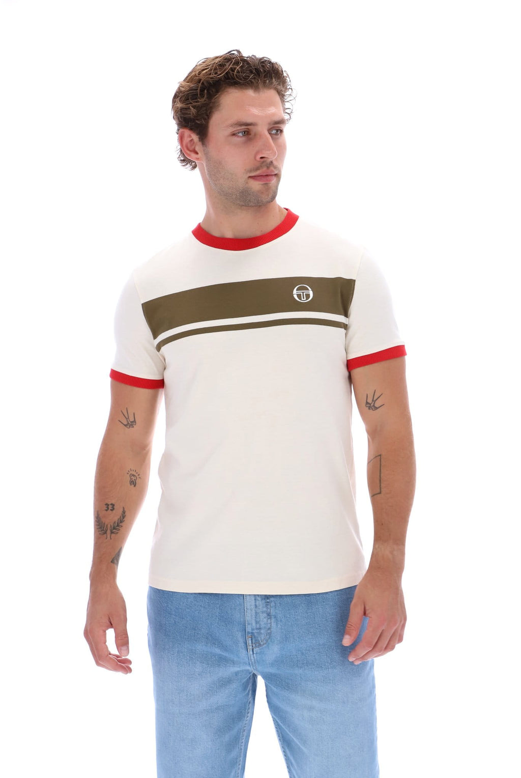 Sergio Tacchini Master Tee - White/Olive/Red