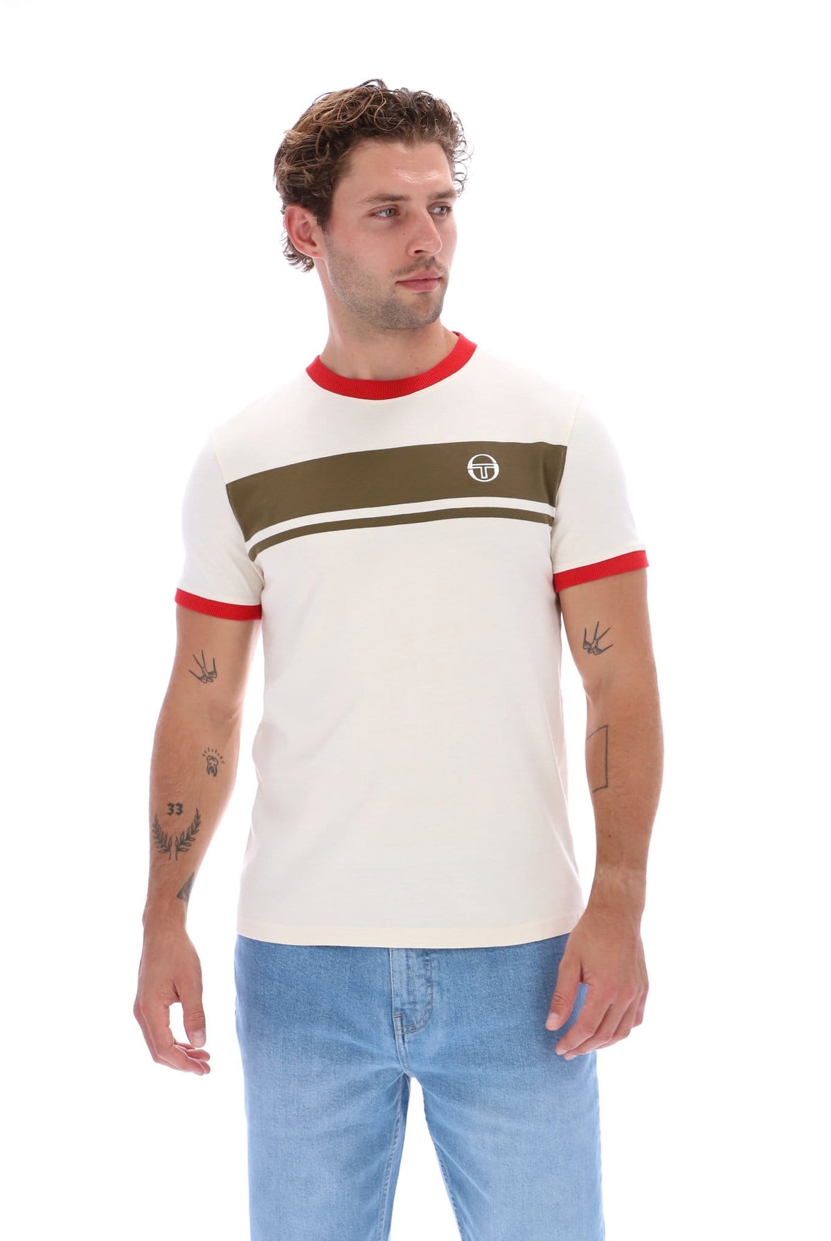 Sergio Tacchini Master Tee - White/Olive/Red