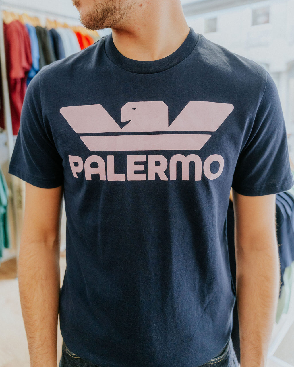 The North Curve Palermo Tee - Navy/Pink