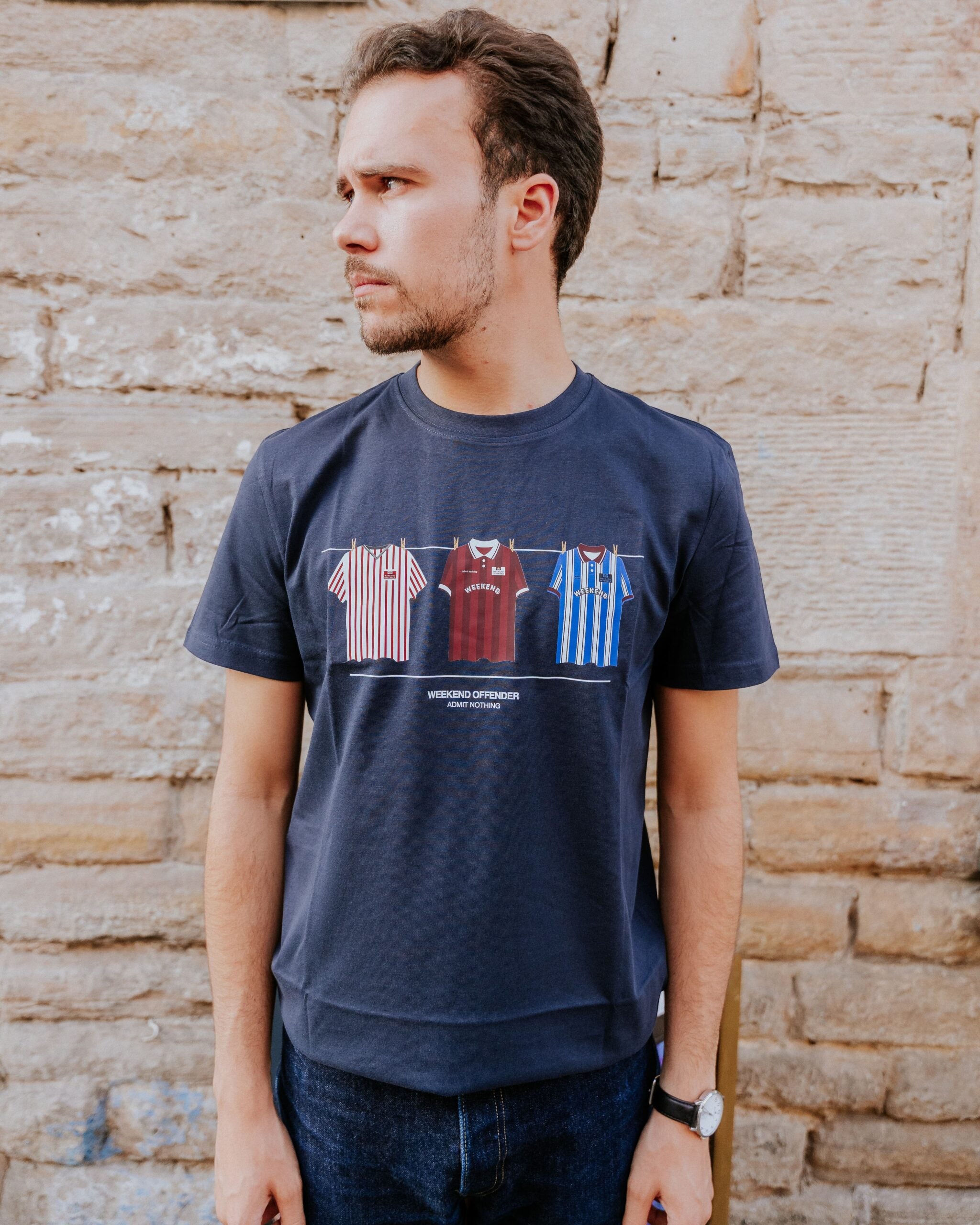 Weekend Offender Hearts Washing Line Tee - Navy