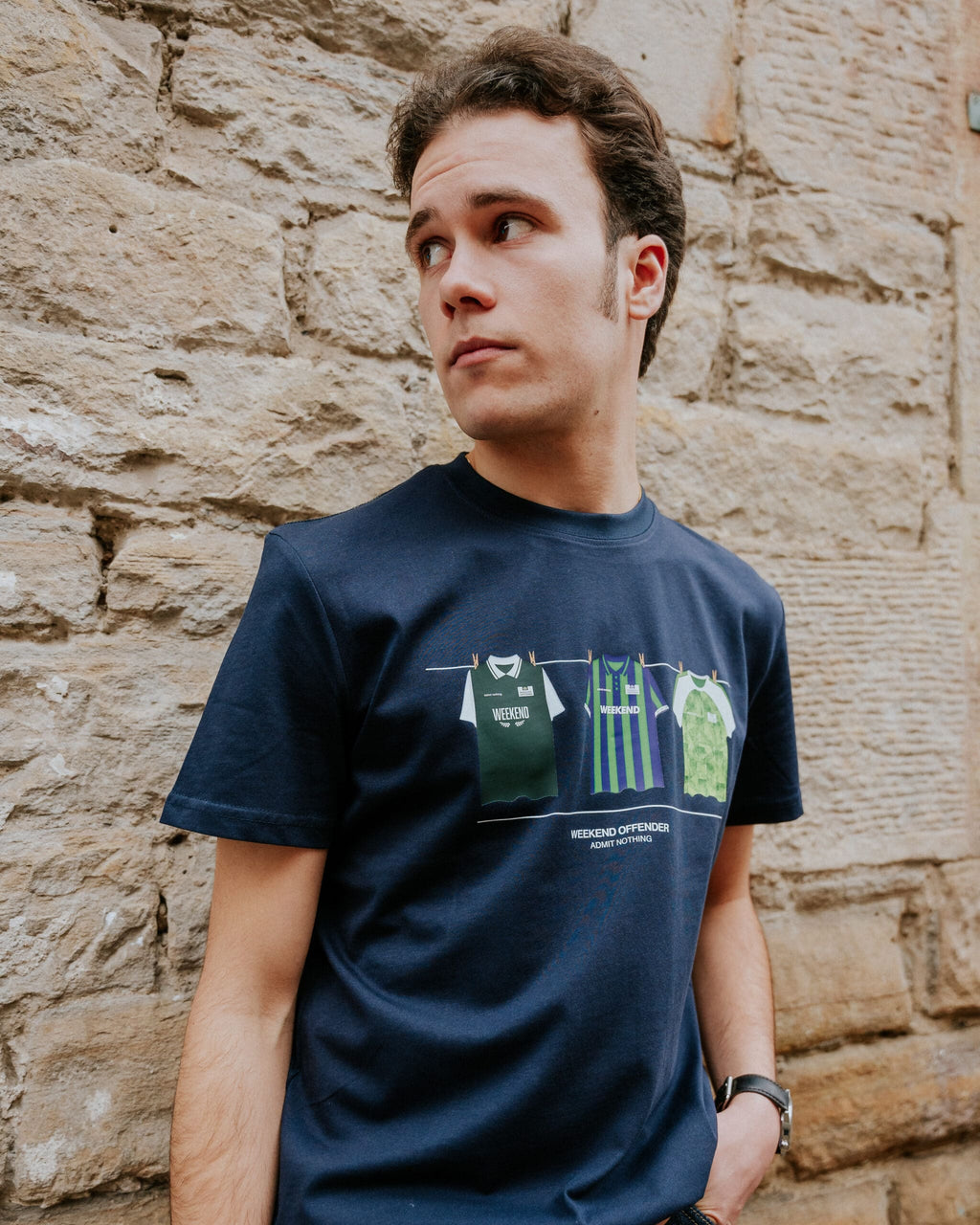 Weekend Offender Hibs Washing Line Tee - Navy